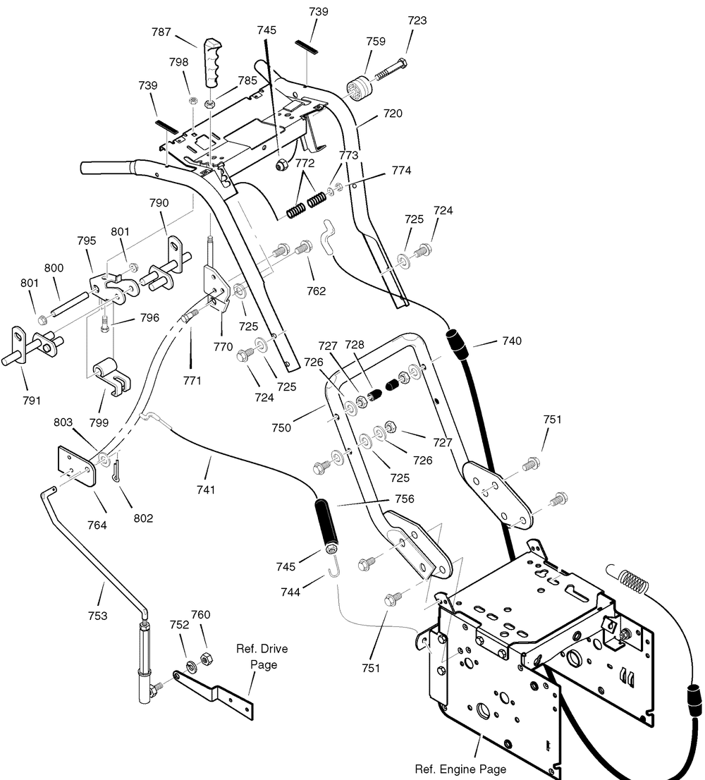 Handle Diagram and Parts List for 632130X16B 2004 Briggs and Stratton Snow Blower
